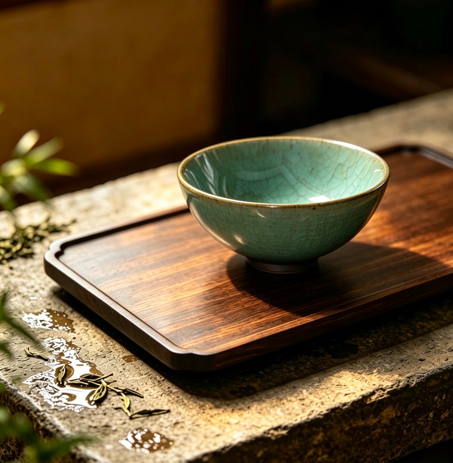 Jian Zhan Tea Bowl with Celadon Glaze and Crackled Ice Patterns