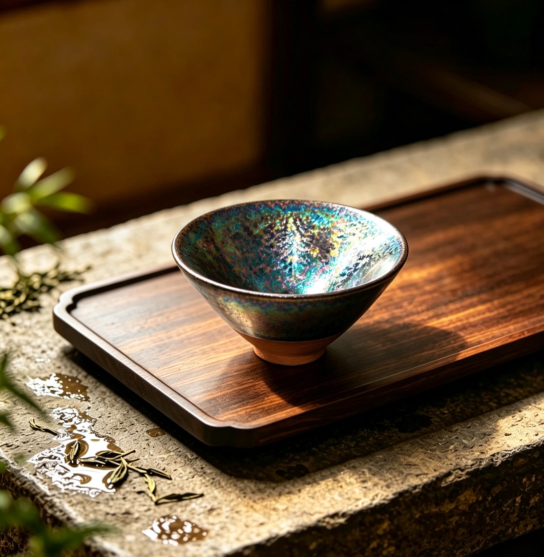 Jian Zhan Tea Bowl with Iridescent Yohen Glaze