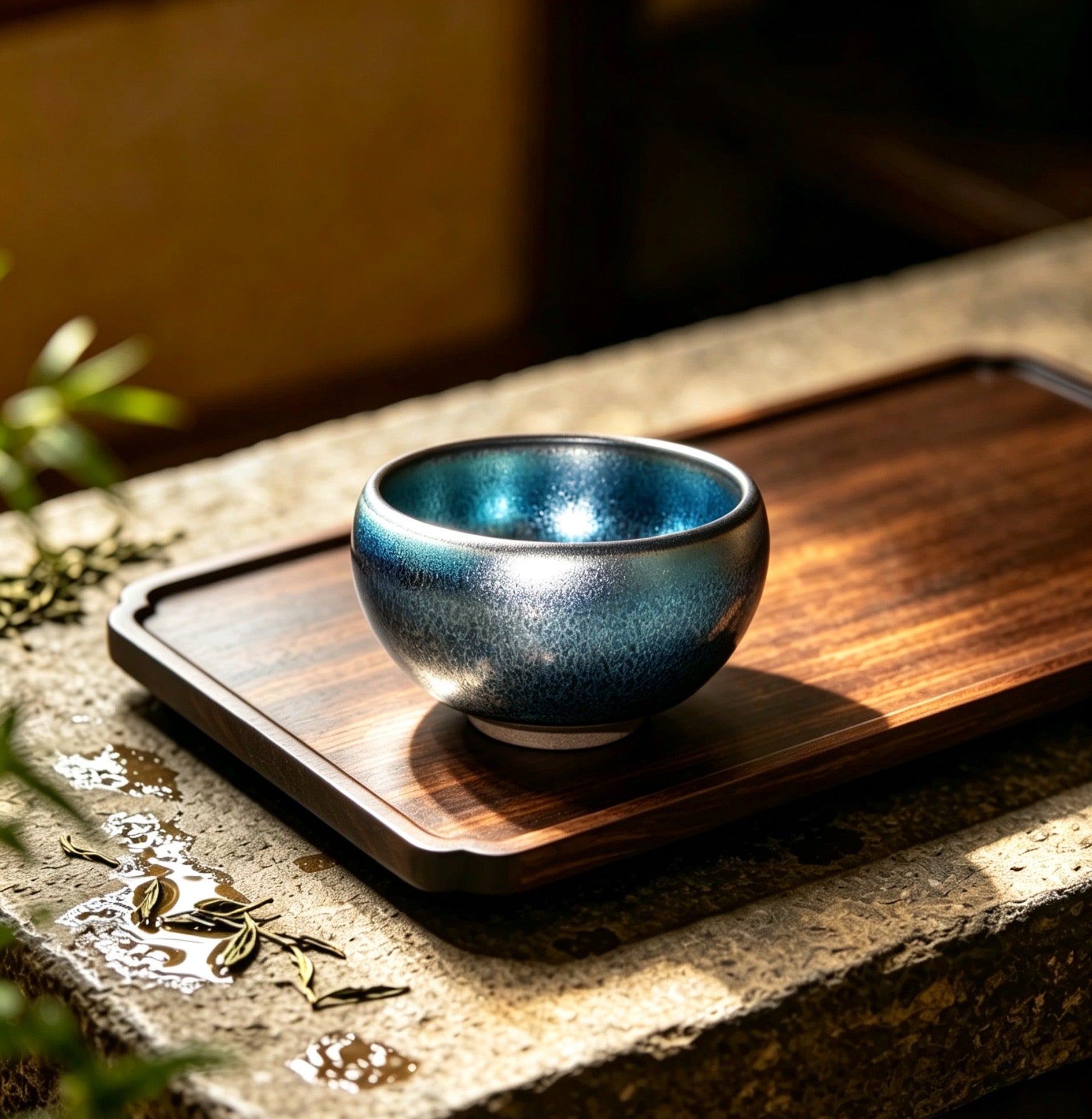 Jian Zhan Meditation Tea Bowl with Blue Qilin Glaze